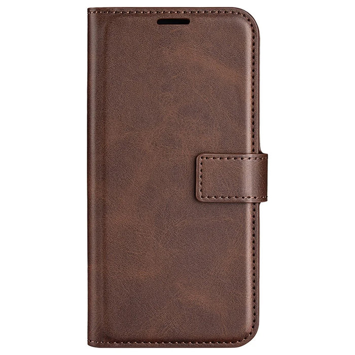 For iPhone 16 Case Calf Texture PU Leather Folio Flip Phone Wallet Cover - Brown - 5
