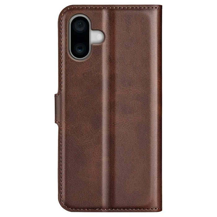 For iPhone 16 Case Calf Texture PU Leather Folio Flip Phone Wallet Cover - Brown - 6