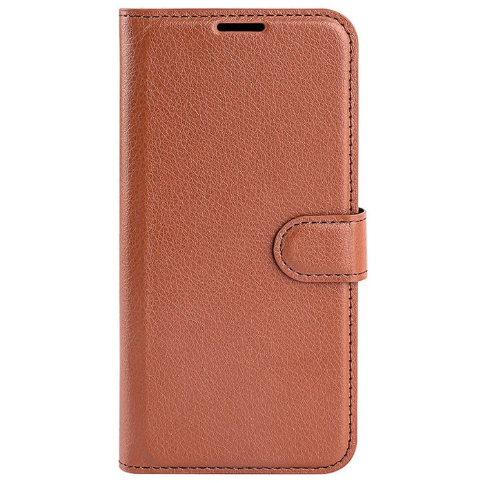 For iPhone 16 Case Wallet Leather Phone Cover Litchi Texture - Brown - 5