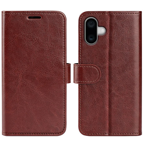 For iPhone 16 Case Crazy Horse Texture Leather Phone Cover Horizontal Viewing Stand - Brown - 1