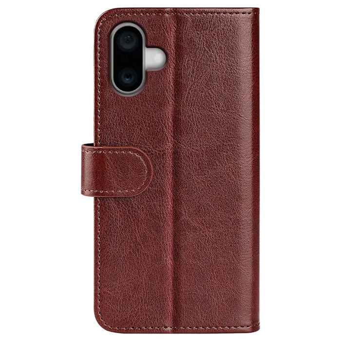 For iPhone 16 Case Crazy Horse Texture Leather Phone Cover Horizontal Viewing Stand - Brown - 6