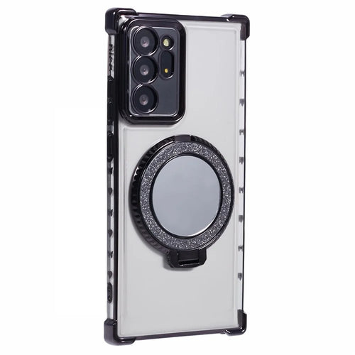 For Samsung Galaxy Note20 Ultra / Note20 Ultra 5G Case Electroplating TPU Cover with Kickstand Mirror -  Black - 1