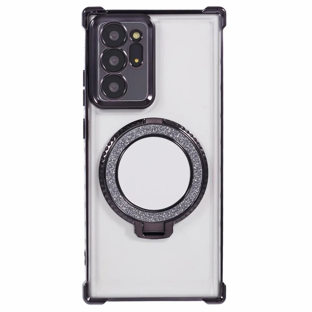 For Samsung Galaxy Note20 Ultra / Note20 Ultra 5G Case Electroplating TPU Cover with Kickstand Mirror -  Black - 3