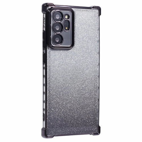 For Samsung Galaxy Note20 Ultra / Note20 Ultra 5G Case TPU Gradient Glitter Phone Cover Love Heart Frame - Black - 1