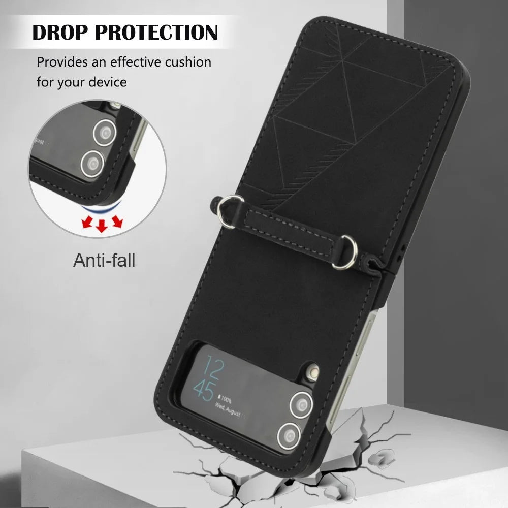 For Samsung Galaxy Z Flip4 5G Leather Case with Hand Strap Wallet Stand Phone Cover - Black - 2