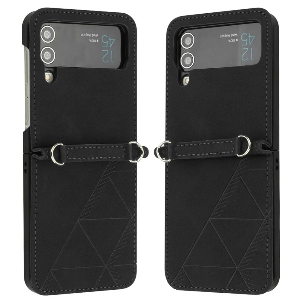 For Samsung Galaxy Z Flip4 5G Leather Case with Hand Strap Wallet Stand Phone Cover - Black - 5