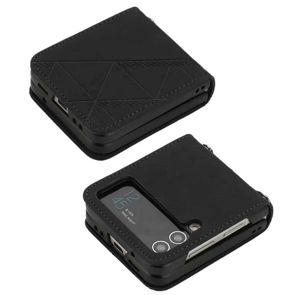 For Samsung Galaxy Z Flip4 5G Leather Case with Hand Strap Wallet Stand Phone Cover - Black - 6
