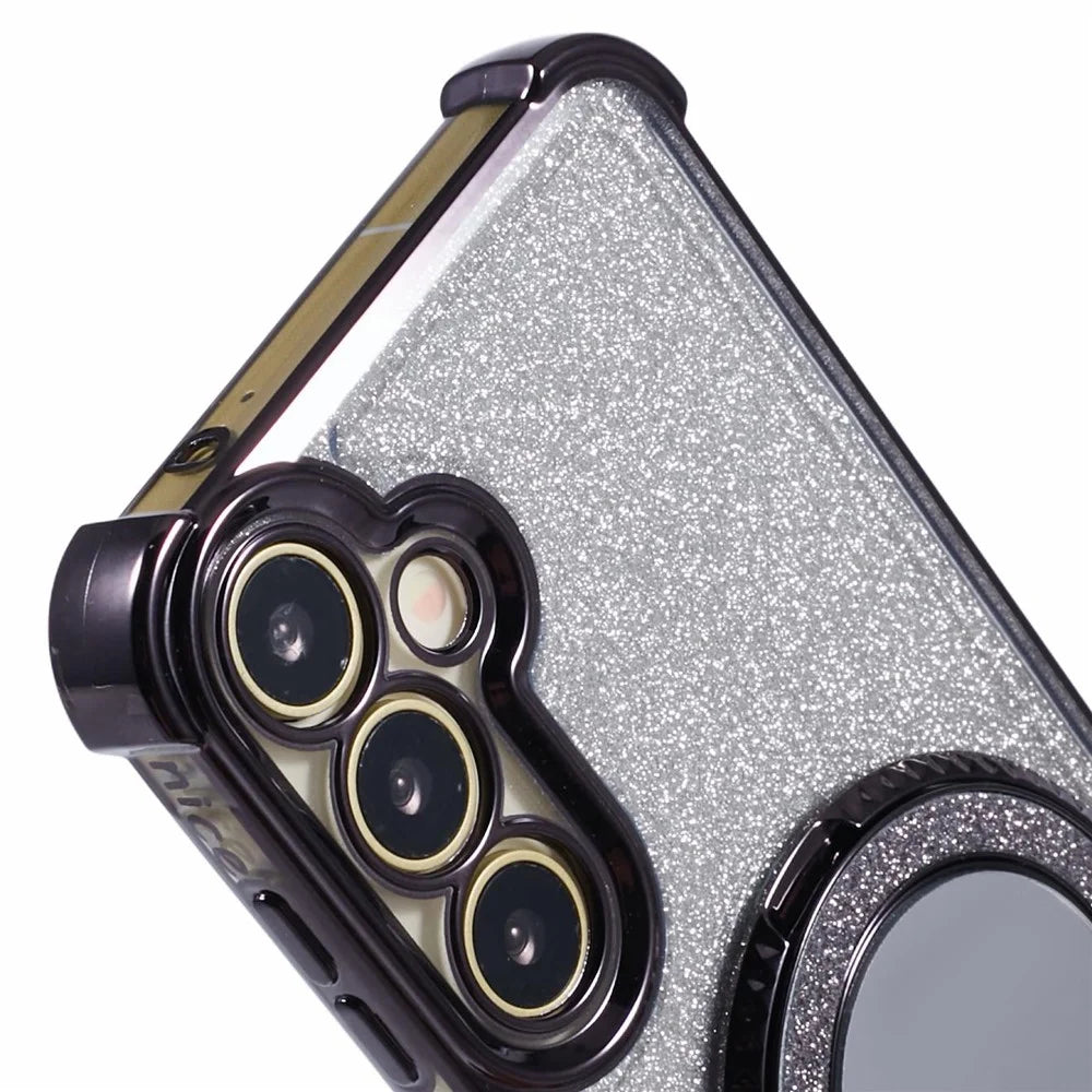For Samsung Galaxy A55 5G Case Glitter Gradient Kickstand TPU Phone Cover - Black - 7