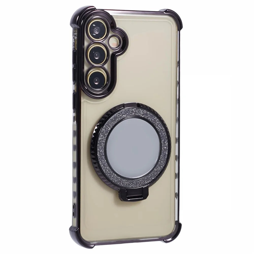 For Samsung Galaxy A55 5G Case Electroplating Kickstand Side Heart Pattern TPU Phone Cover - Black - 1