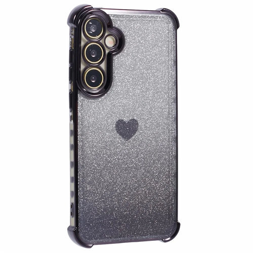 For Samsung Galaxy A55 5G Phone Case Gradient Glitter Heart Electroplating TPU Back Cover - Black - 1