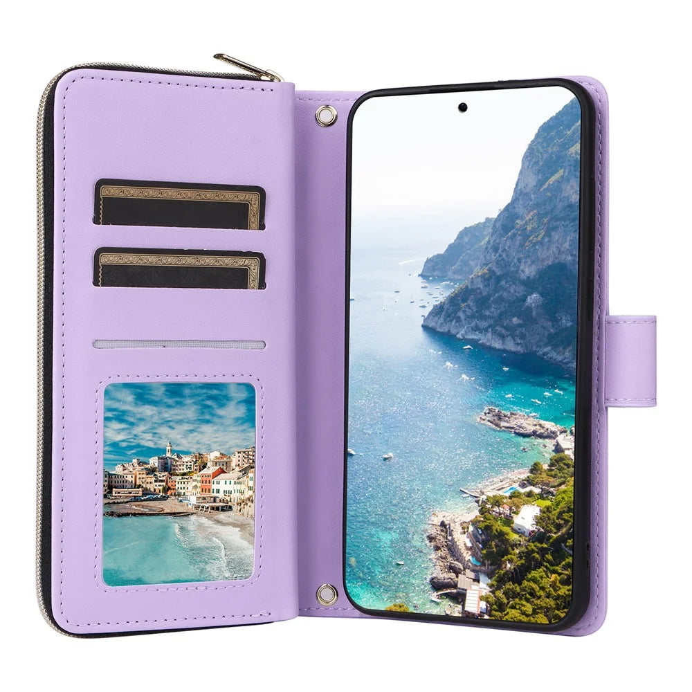 For Samsung Galaxy S24 Phone Case Leather Flip Cover with Rhombus Zipper Pocket - Purple - 2