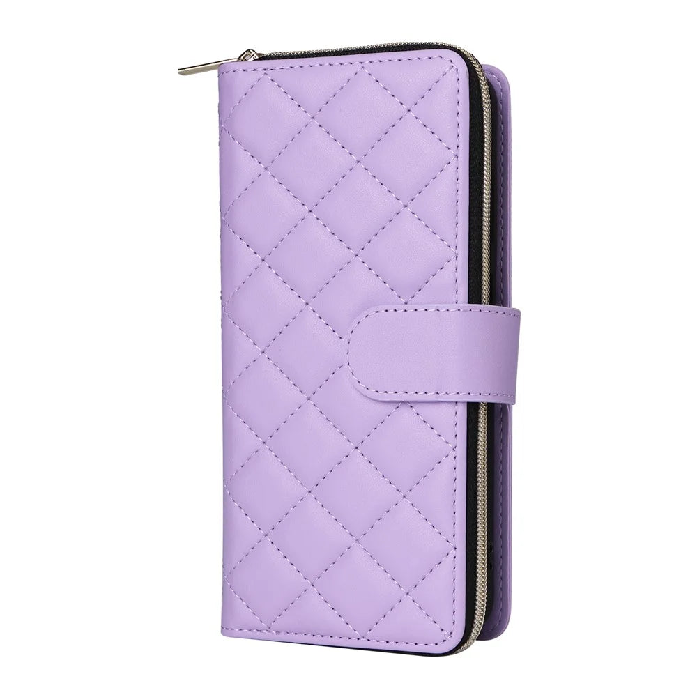 For Samsung Galaxy S24 Phone Case Leather Flip Cover with Rhombus Zipper Pocket - Purple - 7
