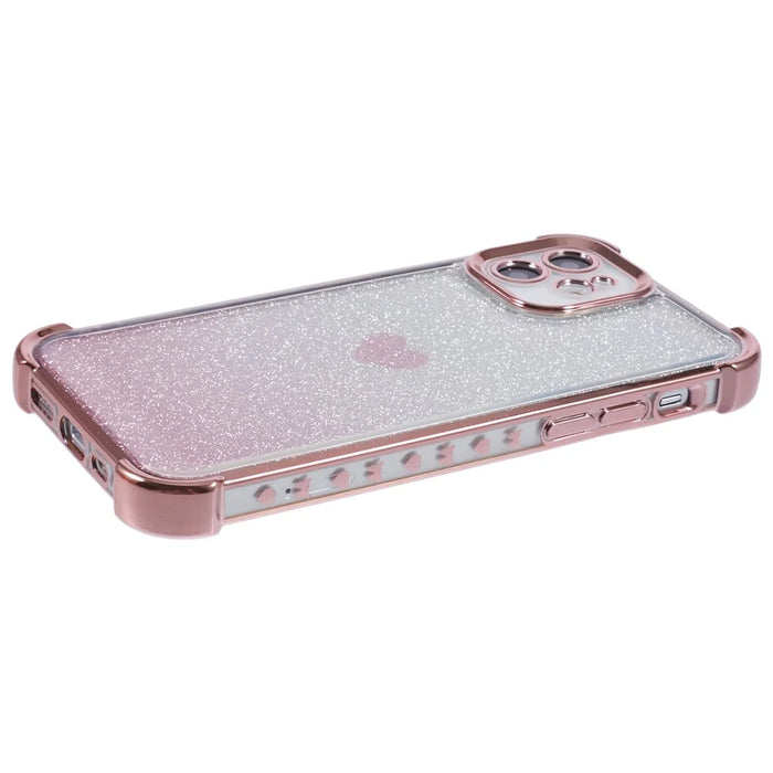 For iPhone 12 Case Heart Pattern TPU Glitter Phone Cover Four Corners Air Cushion - Pink - 5