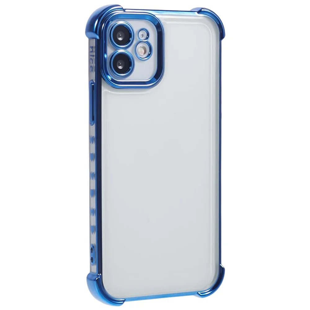 For iPhone 12 Case TPU Clear Back Phone Cover Electroplating Love Heart - Blue - 1