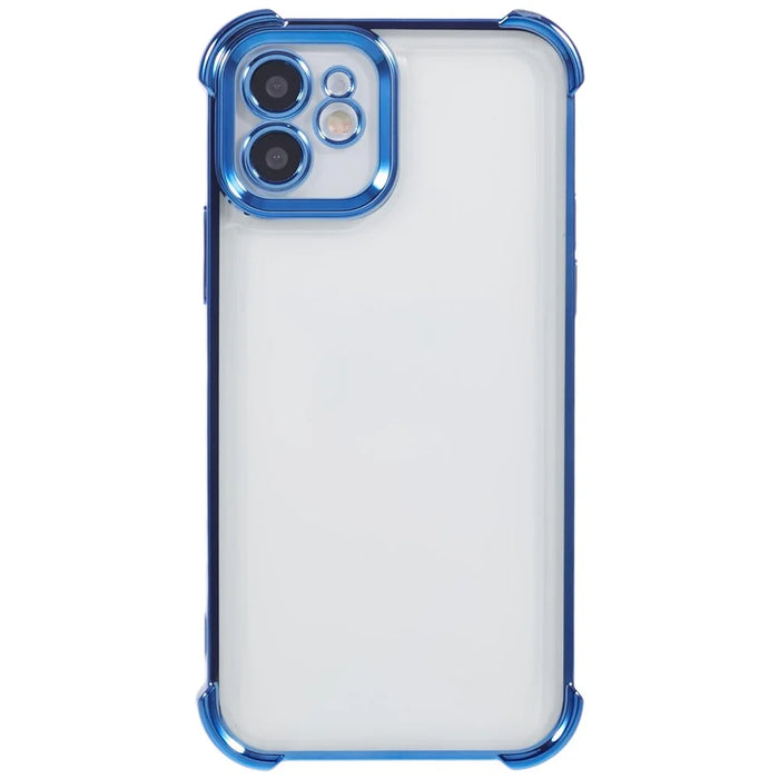 For iPhone 12 Case TPU Clear Back Phone Cover Electroplating Love Heart - Blue - 2