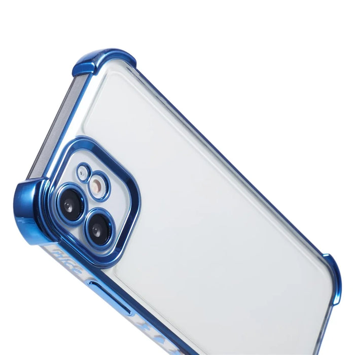 For iPhone 12 Case TPU Clear Back Phone Cover Electroplating Love Heart - Blue - 4