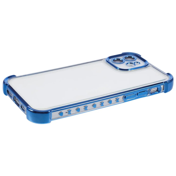 For iPhone 12 Case TPU Clear Back Phone Cover Electroplating Love Heart - Blue - 5