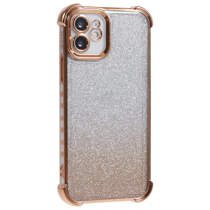 For iPhone 12 Case Electroplating Glitter Soft TPU Phone Cover Side Heart Pattern -  Gold - 1