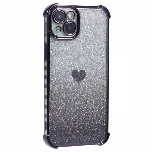 For iPhone 15 Plus Case Heart Pattern Glitter Anti-Drop TPU Phone Cover - Black - 1