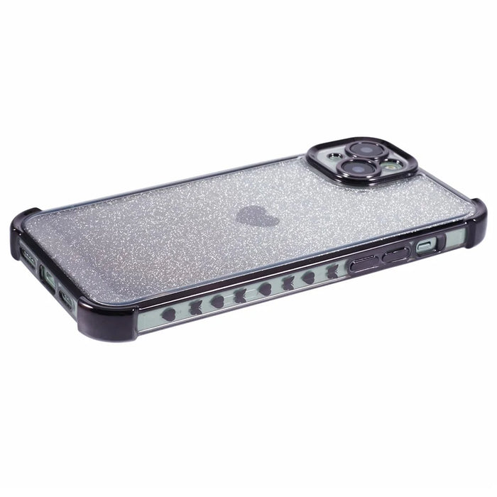 For iPhone 15 Plus Case Heart Pattern Glitter Anti-Drop TPU Phone Cover - Black - 5