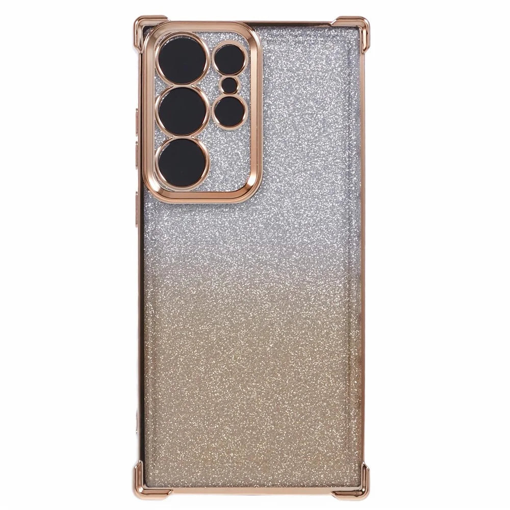 For Samsung Galaxy S23 Ultra Case Glitter Gradient Electroplating TPU Phone Cover - Gold - 3
