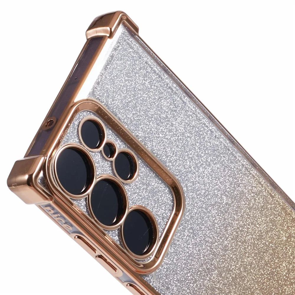 For Samsung Galaxy S23 Ultra Case Glitter Gradient Electroplating TPU Phone Cover - Gold - 6