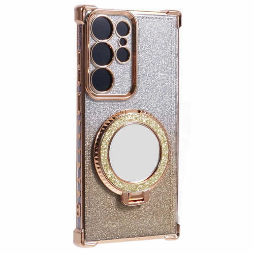 For Samsung Galaxy S23 Ultra Kickstand Case Glitter Gradient TPU Phone Cover - Gold - 1