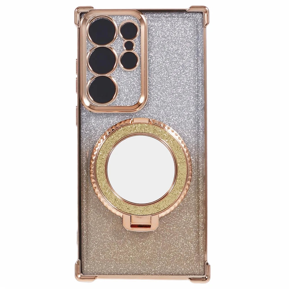 For Samsung Galaxy S23 Ultra Kickstand Case Glitter Gradient TPU Phone Cover - Gold - 3