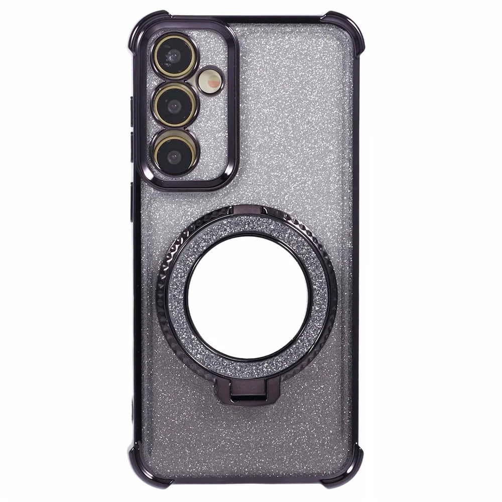 For Samsung Galaxy S23 FE Case Glitter Gradient TPU Phone Cover with Kickstand - Black - 3