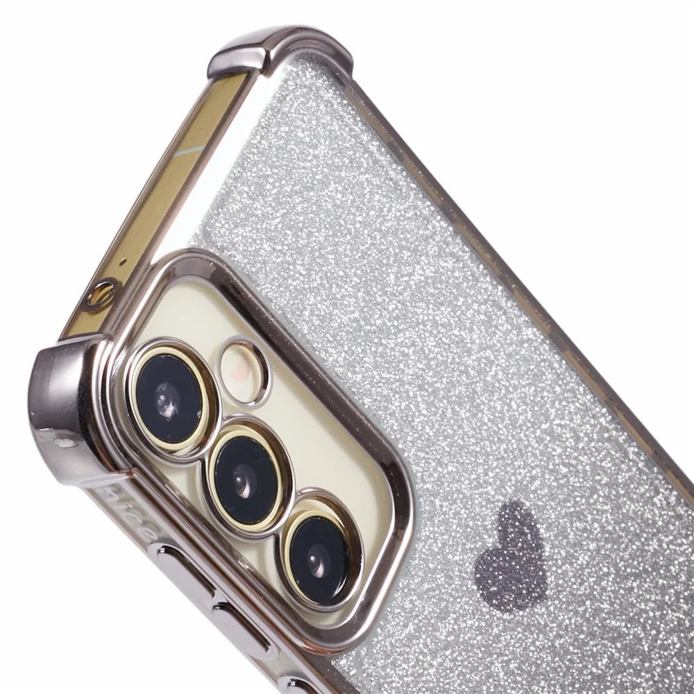 For Samsung Galaxy S23 FE Case Gradient Glitter Heart Electroplating TPU Phone Cover - Grey - 6