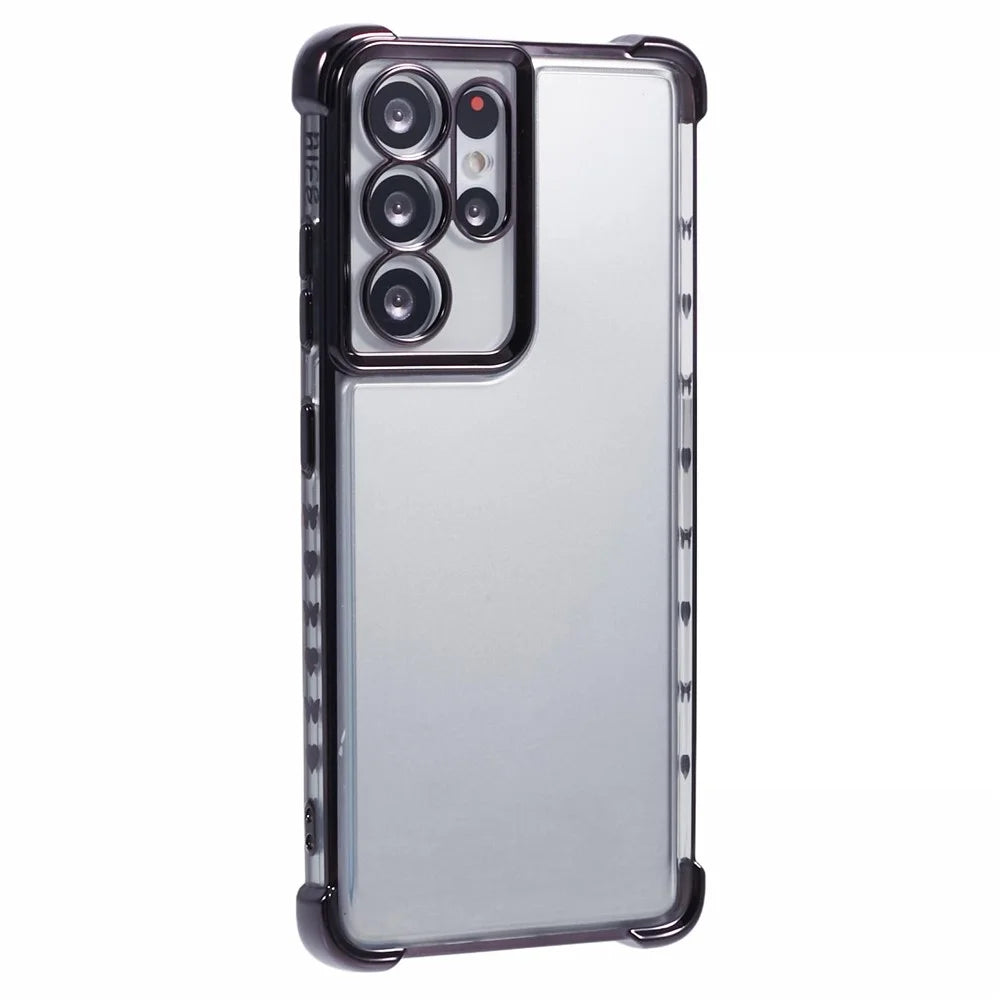 For Samsung Galaxy S21 Ultra 5G Clear Case TPU Back Phone Cover Electroplating Love Heart - Black - 1