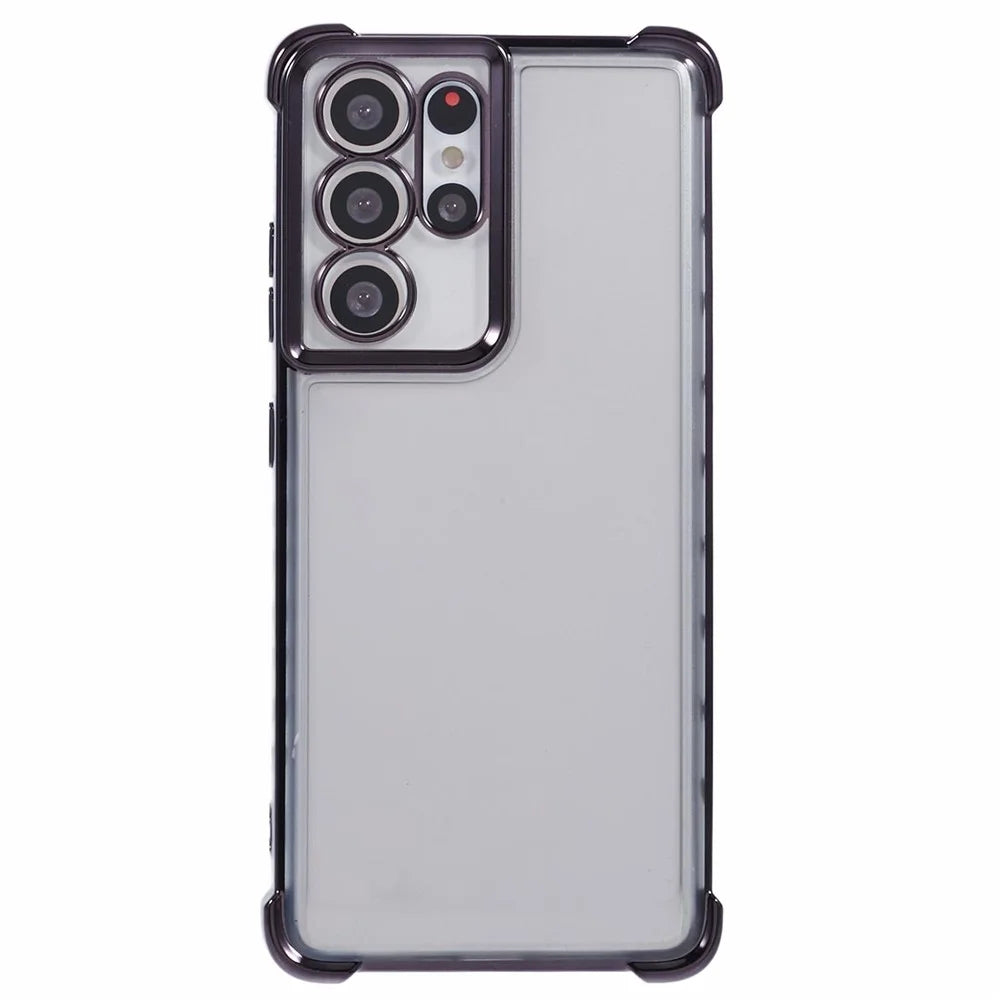 For Samsung Galaxy S21 Ultra 5G Clear Case TPU Back Phone Cover Electroplating Love Heart - Black - 3