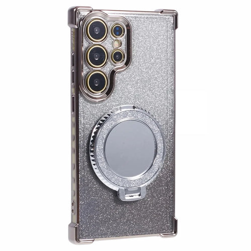 For Samsung Galaxy S24 Ultra Case Glitter TPU Phone Cover with Kickstand Mirror - Grey - 1