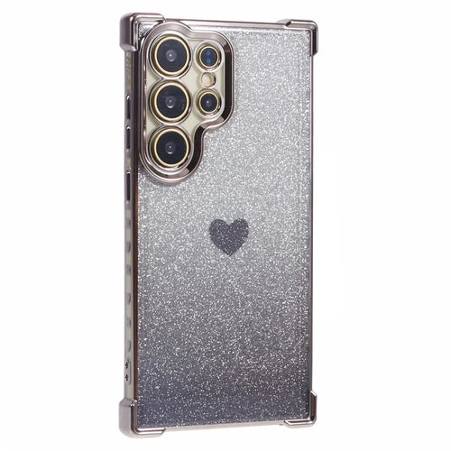 For Samsung Galaxy S24 Ultra TPU Case Electroplating Glitter Phone Cover Heart Pattern - Grey - 1