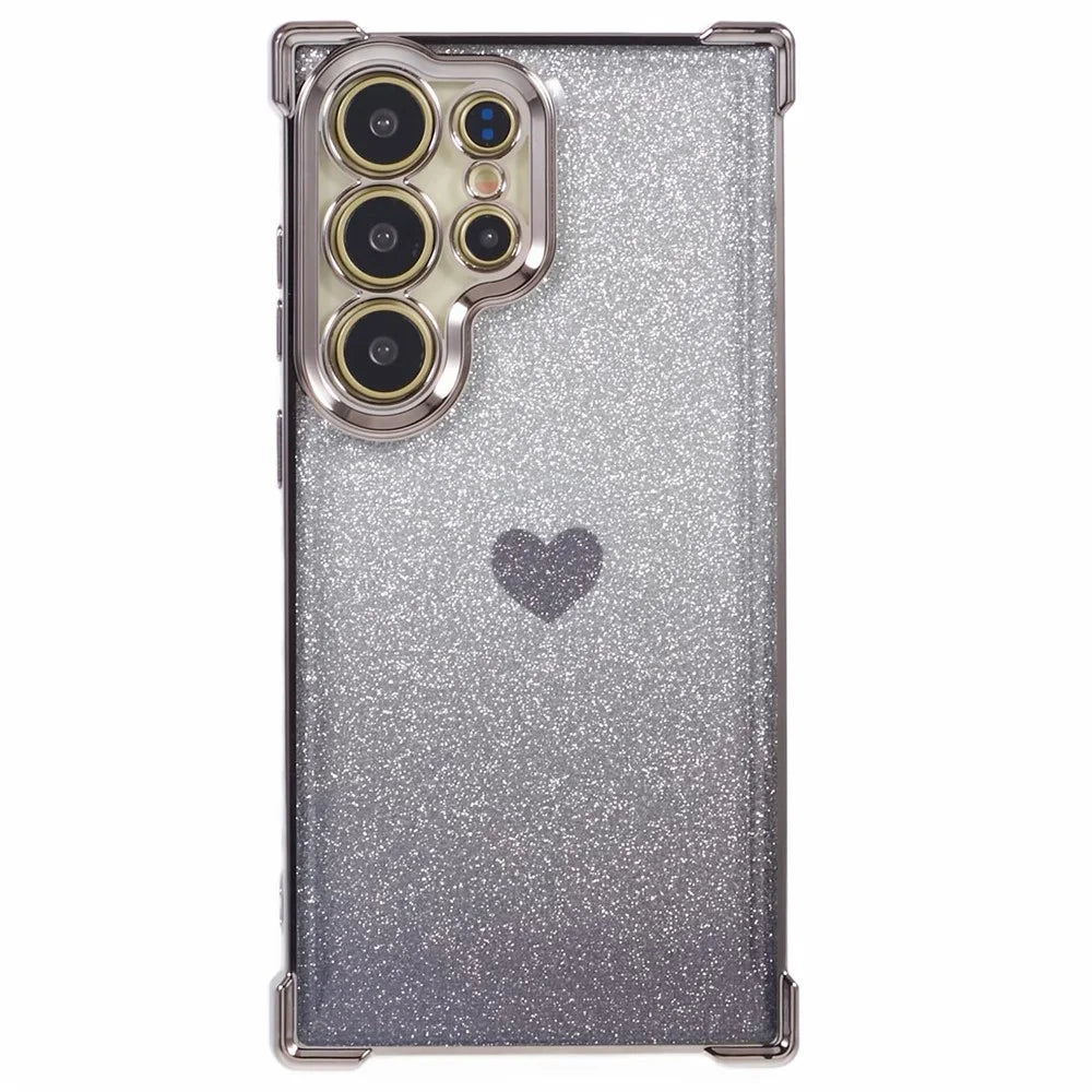 For Samsung Galaxy S24 Ultra TPU Case Electroplating Glitter Phone Cover Heart Pattern - Grey - 3