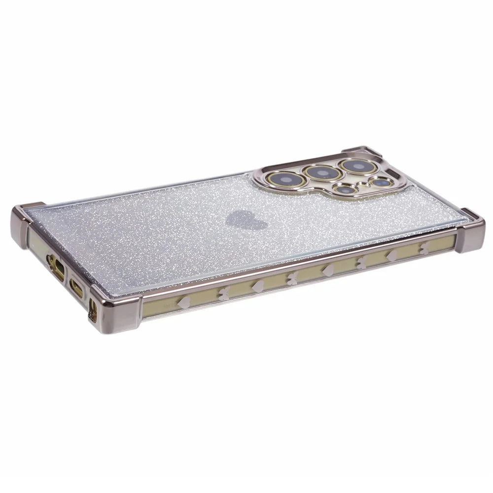 For Samsung Galaxy S24 Ultra TPU Case Electroplating Glitter Phone Cover Heart Pattern - Grey - 5