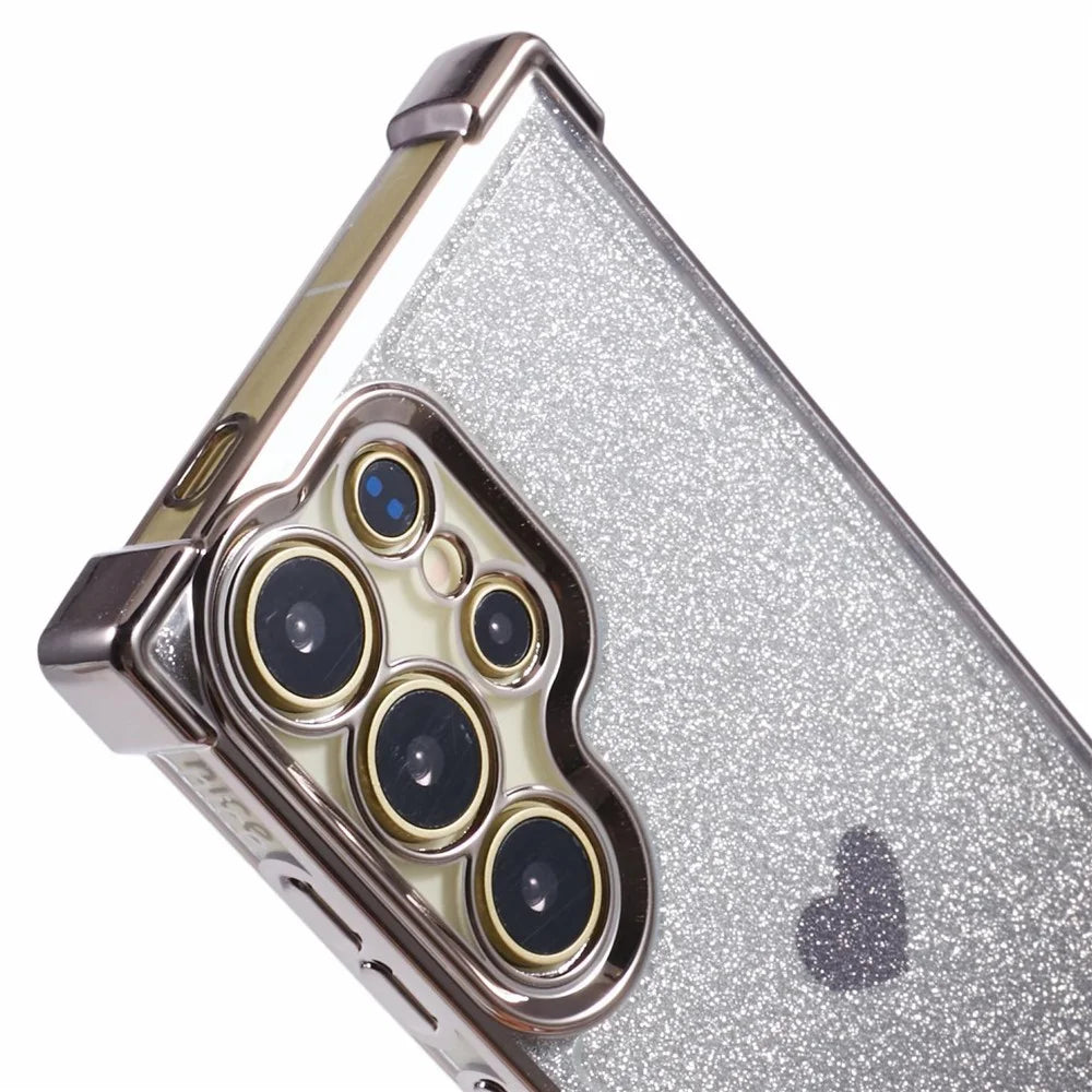 For Samsung Galaxy S24 Ultra TPU Case Electroplating Glitter Phone Cover Heart Pattern - Grey - 6