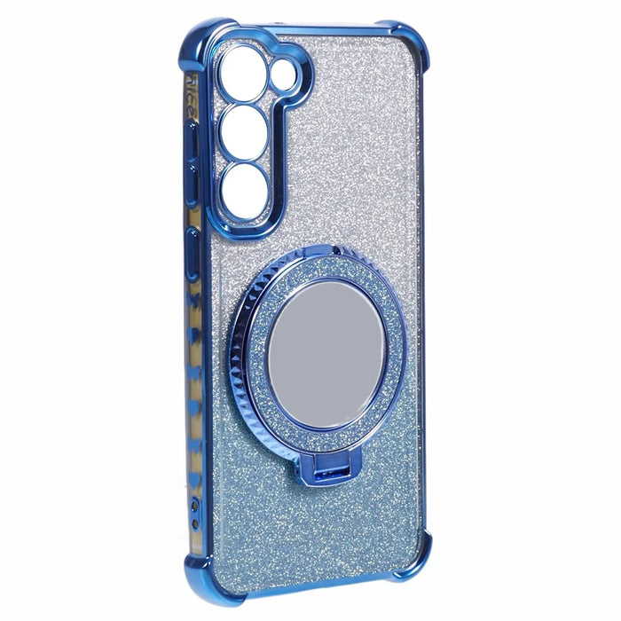 For Samsung Galaxy S23+ Case Glitter Gradient TPU Phone Cover Ring Holder Mirror - Blue - 3