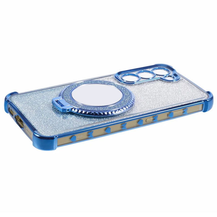 For Samsung Galaxy S23+ Case Glitter Gradient TPU Phone Cover Ring Holder Mirror - Blue - 6