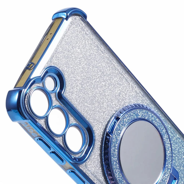 For Samsung Galaxy S23+ Case Glitter Gradient TPU Phone Cover Ring Holder Mirror - Blue - 7