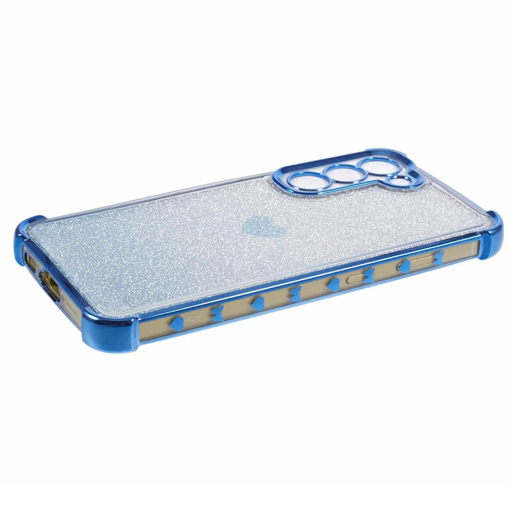 For Samsung Galaxy S23+ Case Glitter Gradient TPU Phone Cover Heart Pattern Reinforced Corners - Blue - 5