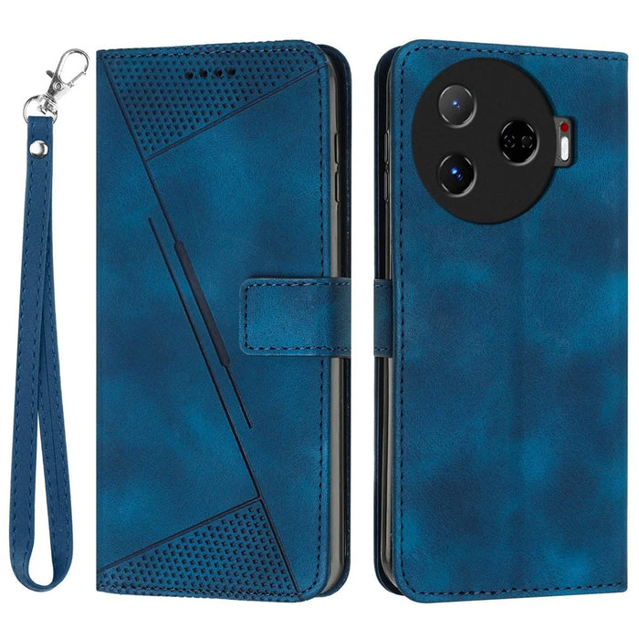 For TECNO Camon 30 Pro 5G Cell Phone Case Triangle Imprinted Leather Stand Cover - Sapphire - 1