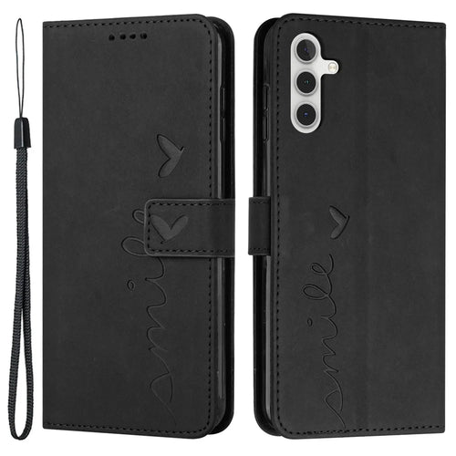 For Samsung Galaxy M55 5G / C55 5G / F55 5G Phone Case Love Heart Imprinted Skin-Touch PU Leather Shell - Black - 1