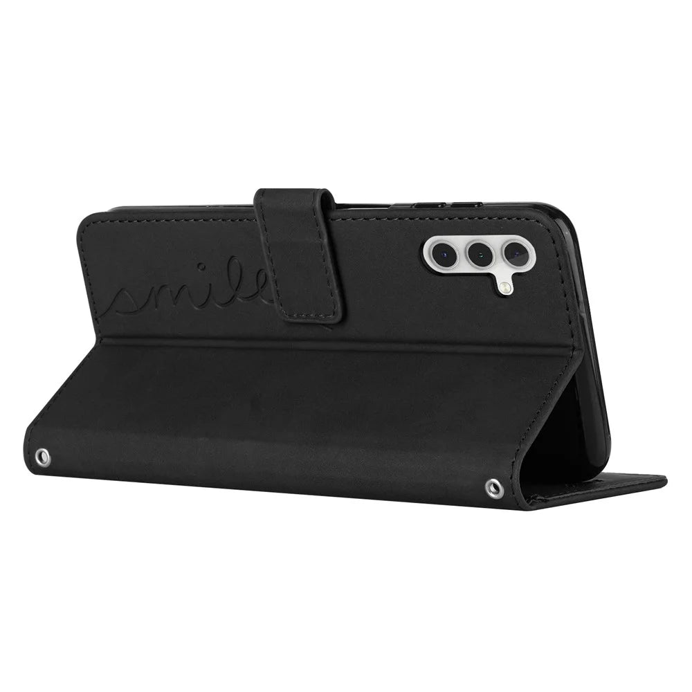 For Samsung Galaxy M55 5G / C55 5G / F55 5G Phone Case Love Heart Imprinted Skin-Touch PU Leather Shell - Black - 3