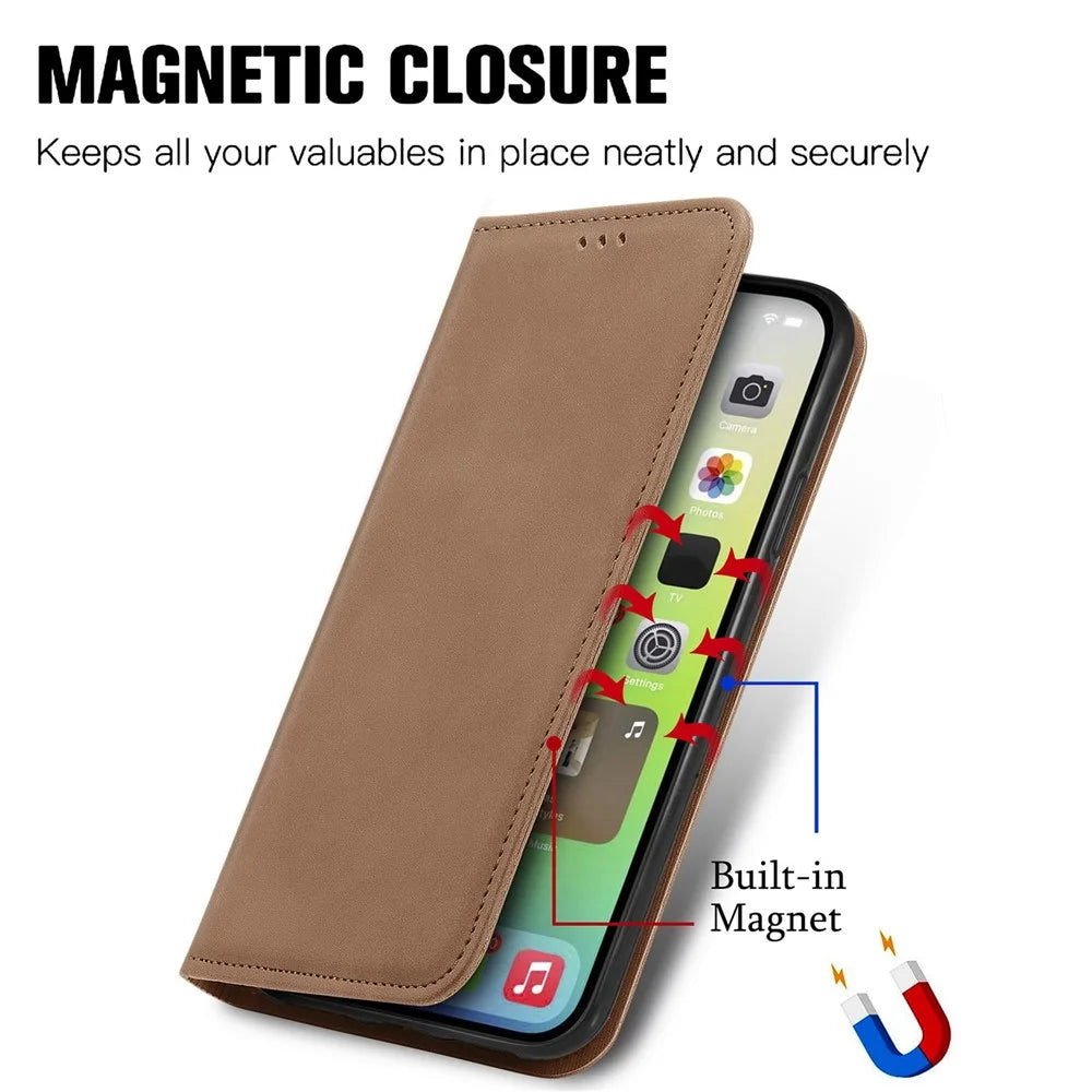 For iPhone 14 6.1 inch Skin-touch Feeling Retro PU Leather Phone Case Magnetic Auto-absorbed Phone Cover with Card Holder Stand - Brown - 4
