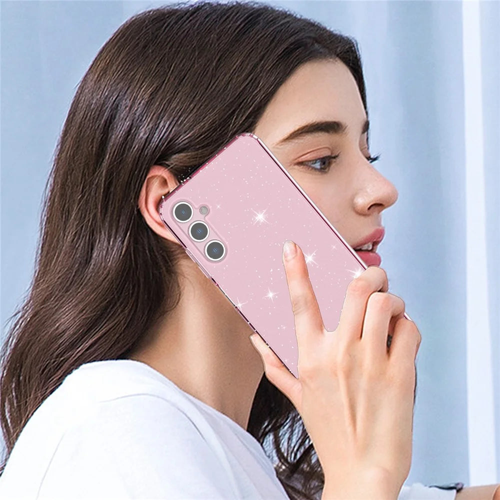 For Samsung Galaxy A05s 4G Case Bling Sparkle TPU Phone Cover - Transparent Pink - 5
