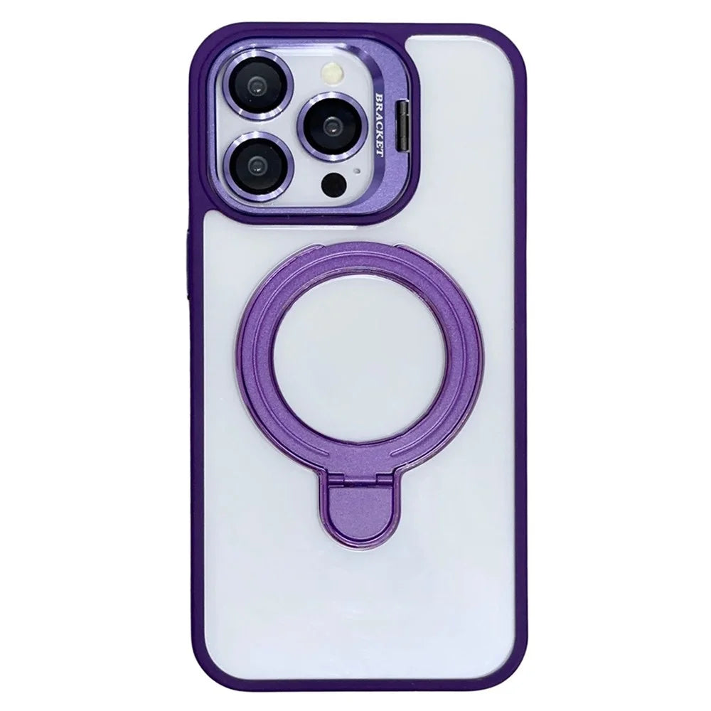 For iPhone 15 Pro Max Case Dual Kickstand Acrylic + TPU Phone Case Compatible with MagSafe - Dark Purple - 1