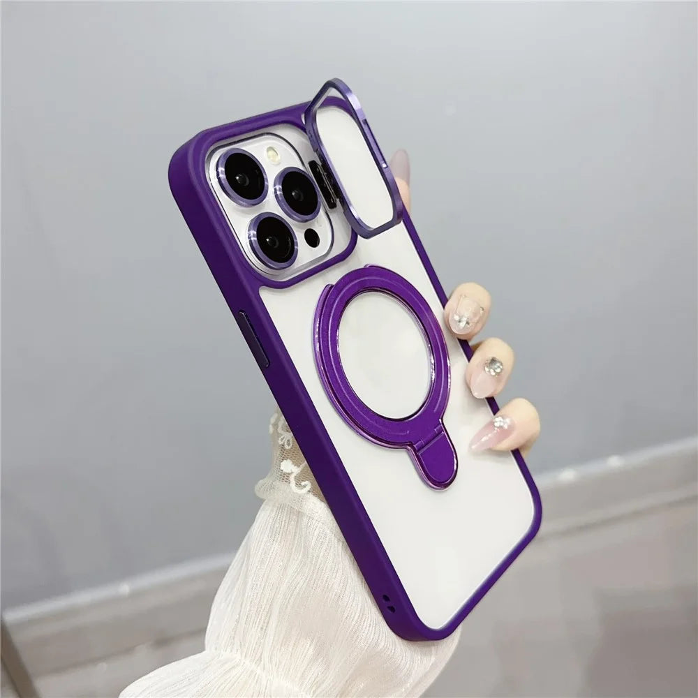 For iPhone 15 Pro Max Case Dual Kickstand Acrylic + TPU Phone Case Compatible with MagSafe - Dark Purple - 2