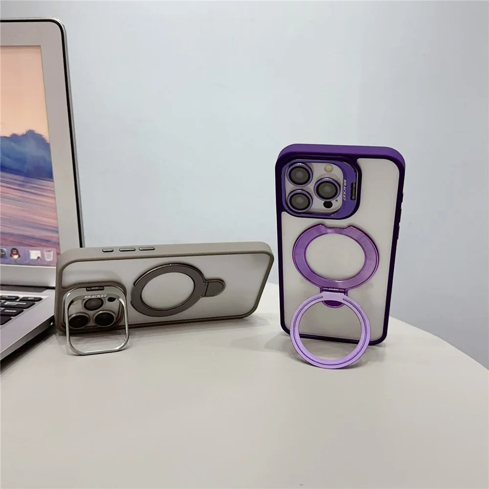 For iPhone 15 Pro Max Case Dual Kickstand Acrylic + TPU Phone Case Compatible with MagSafe - Dark Purple - 3