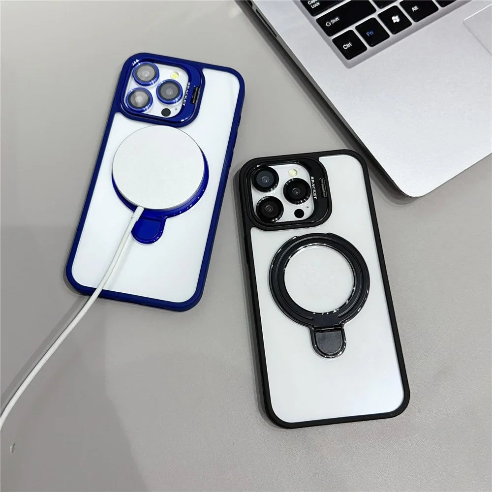 For iPhone 15 Pro Max Case Dual Kickstand Acrylic + TPU Phone Case Compatible with MagSafe - Dark Purple - 4